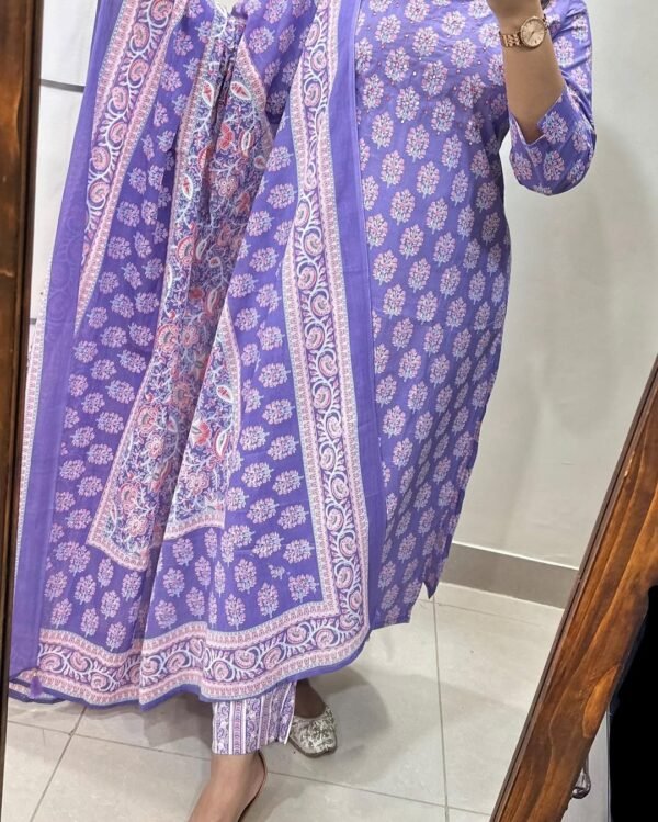 Floral Print Kurta Set, Salwar & Dupatta - Image 4