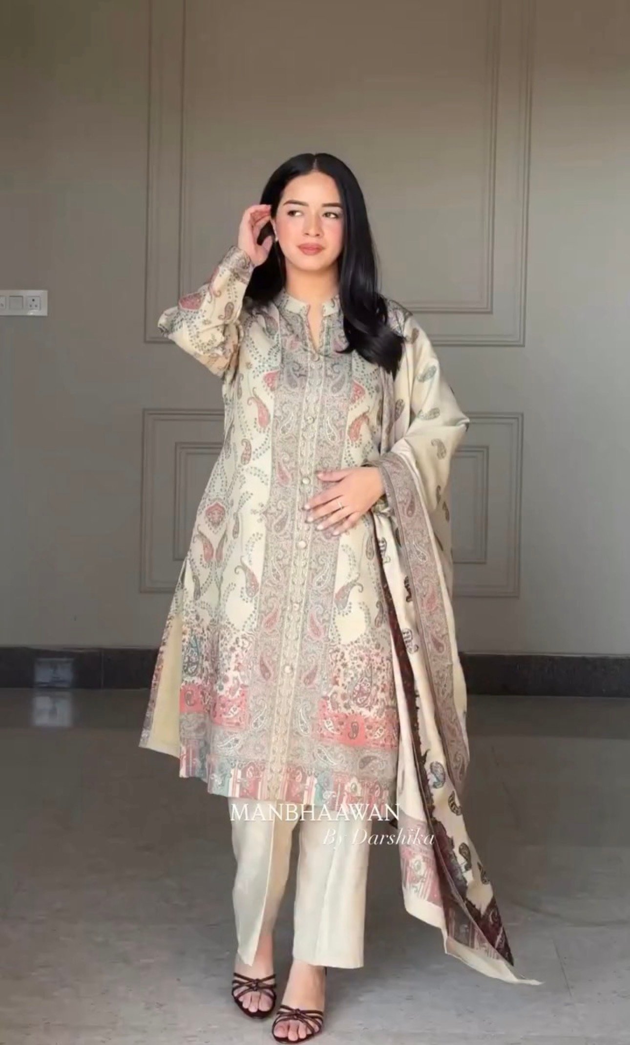 Long 3 Piece Pashmina With Printed Dupatta